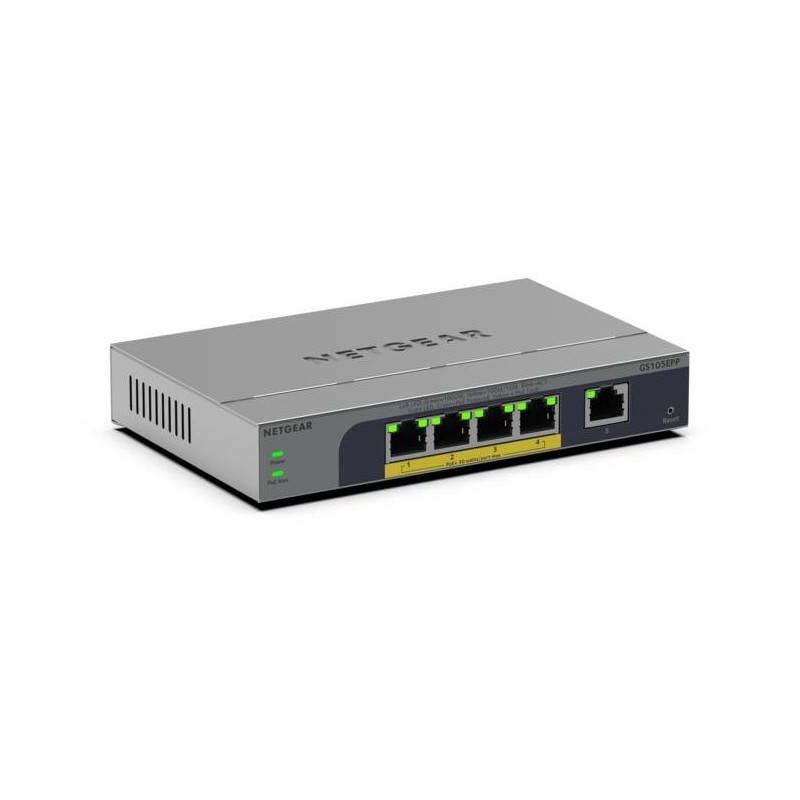 NETGEAR Easy Smart GS105EPP - Prepínac - vysoký výkon - L3 - inteligentní - 1 x 10/100/1000 + 4 x 10/100/1000 (PoE+) - desktop