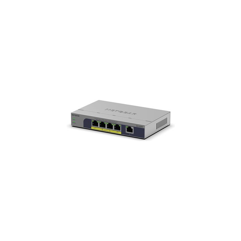 NETGEAR GS105PP - Prepínac - nerízený - 1 x 10/100/1000 + 4 x 10/100/1000 (PoE+) - desktop, pro pripevnení na zed - PoE+ (83 W)