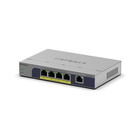 NETGEAR GS105PP - Prepínac - nerízený - 1 x 10/100/1000 + 4 x 10/100/1000 (PoE+) - desktop, pro pripevnení na zed - PoE+ (83 W)