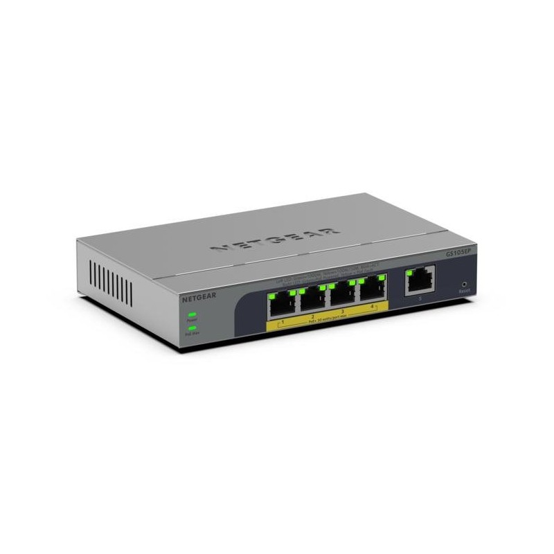 NETGEAR Easy Smart GS105EP - Prepínac - L3 - inteligentní - 1 x 10/100/1000 + 4 x 10/100/1000 (PoE+) - desktop, pro pripevnení