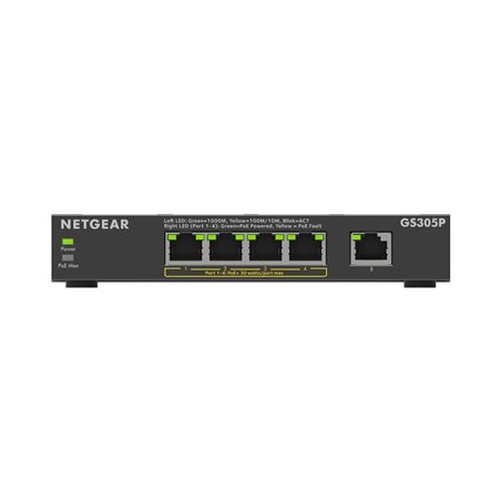 NETGEAR 300 Series GS305P - Version 3 - přepínač - SOHO - neřízený - 5 x 10/100/1000 (4 PoE+) - desktop, pro připevnění na zeď