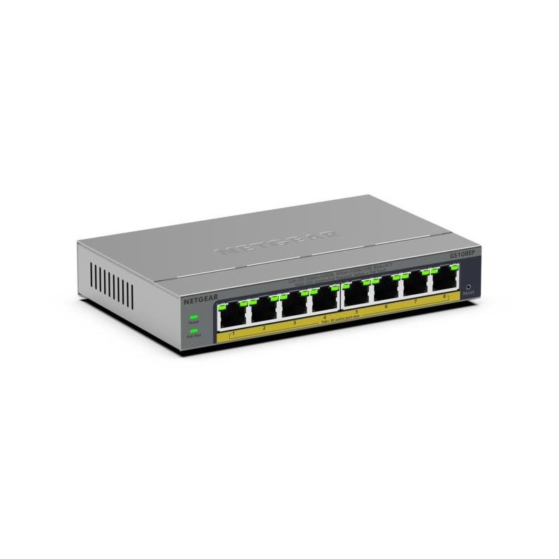 NETGEAR Easy Smart GS108EP - Prepínac - L3 - inteligentní - 8 x 10/100/1000 (PoE+) - desktop, pro pripevnení na zed - PoE+ (62
