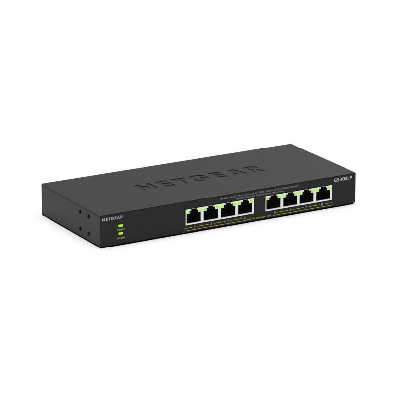 NETGEAR 300 Series GS308LP - Prepínac - essentials - nerízený - 8 x 10/100/1000 (PoE+) - desktop, pro pripevnení na zed - PoE+