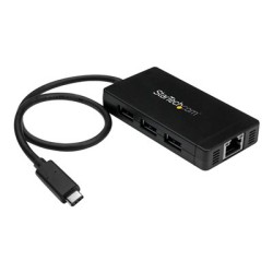 StarTech.com 3 Port USB C Hub with Ethernet - USB-C to 3x USB-A w/ Power Adapter & Gigabit Ethernet - Thunderbolt 3 Compatible