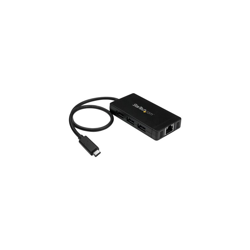 StarTech.com 3 Port USB C Hub with Ethernet - USB-C to 3x USB-A w/ Power Adapter & Gigabit Ethernet - Thunderbolt 3 Compatible
