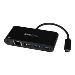 StarTech.com 3 Port USB-C Hub with Gigabit Ethernet & 60W Power Delivery Passthrough Laptop Charging, USB-C to 3x USB-A (USB