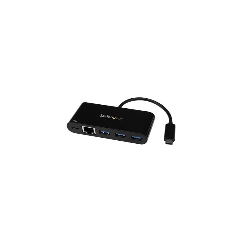 StarTech.com 3 Port USB-C Hub with Gigabit Ethernet & 60W Power Delivery Passthrough Laptop Charging, USB-C to 3x USB-A (USB