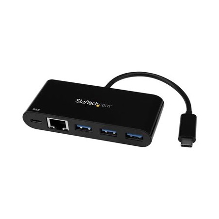 StarTech.com 3 Port USB-C Hub with Gigabit Ethernet & 60W Power Delivery Passthrough Laptop Charging, USB-C to 3x USB-A (USB