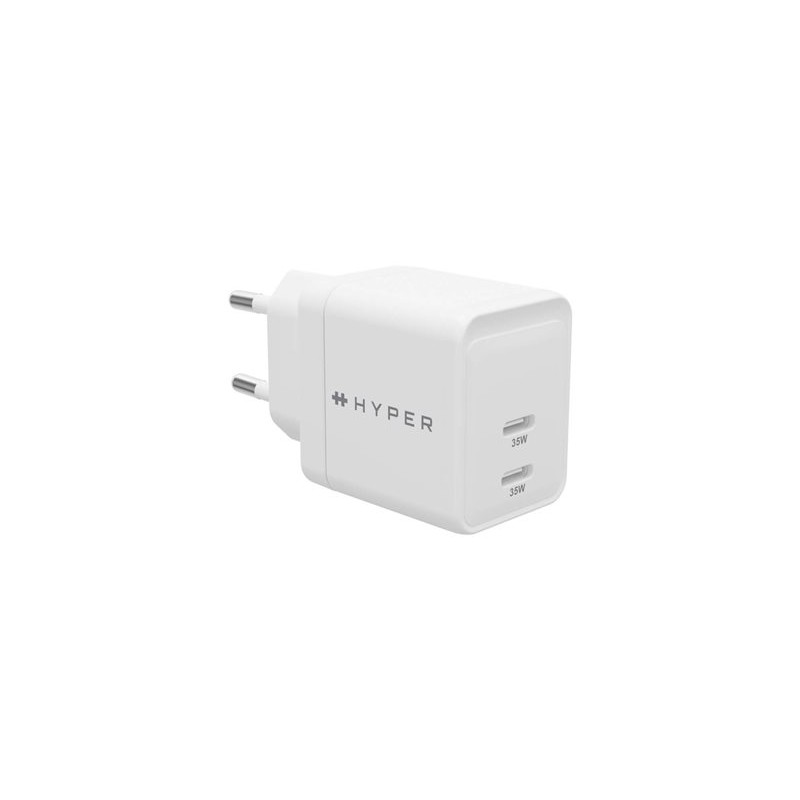 HyperJuice - Síťový adaptér - GaN - 35 Watt - QC 3.0, Power Delivery 3.0 + PPS - 2 výstupní konektory (USB-C) - bílá - Evropa