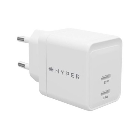 HyperJuice - Síťový adaptér - GaN - 35 Watt - QC 3.0, Power Delivery 3.0 + PPS - 2 výstupní konektory (USB-C) - bílá - Evropa