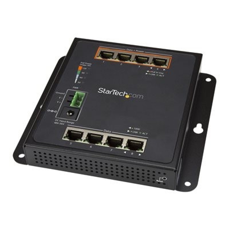 StarTech.com Industrial 8 Port Gigabit PoE Switch, 4 x PoE+ 30W, Power Over Ethernet, Hardened GbE Layer/L2 Managed Switch