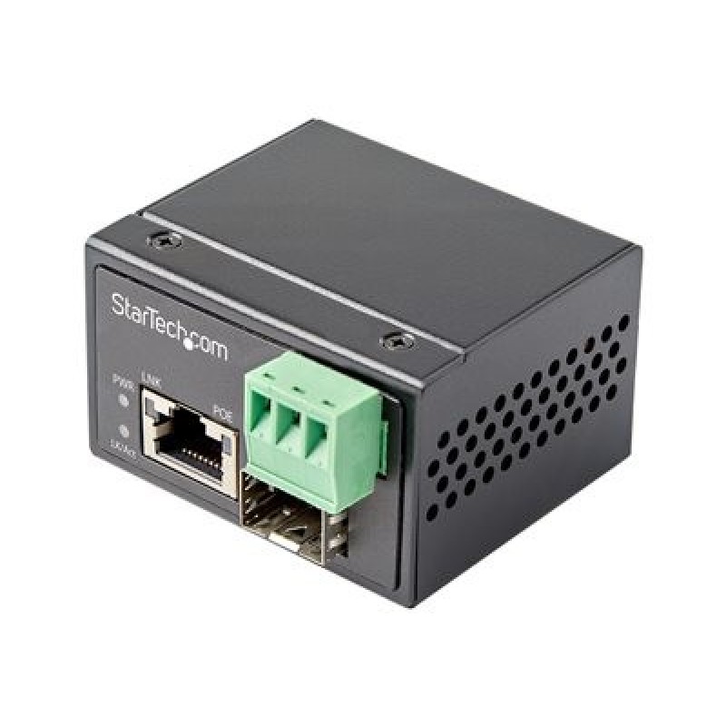 StarTech.com PoE+ Industrial Fiber to Ethernet Media Converter 30W, SFP to RJ45, Singlemode/Multimode Fiber Optic to Copper
