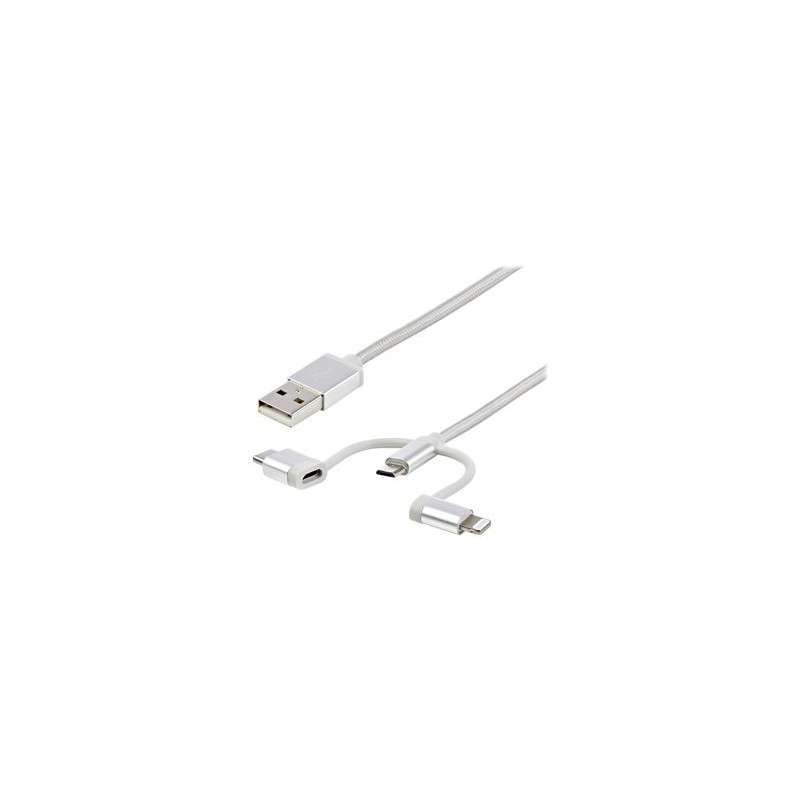 StarTech.com USB Multi Charging Cable - 3.3 ft / 1m - Lightning / USB-C / Micro-USB - Braided - MFi Certified - USB 2.0 - 3 in