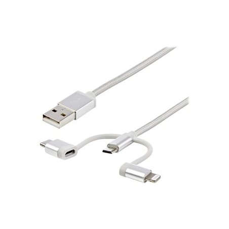 StarTech.com USB Multi Charging Cable - 3.3 ft / 1m - Lightning / USB-C / Micro-USB - Braided - MFi Certified - USB 2.0 - 3 in