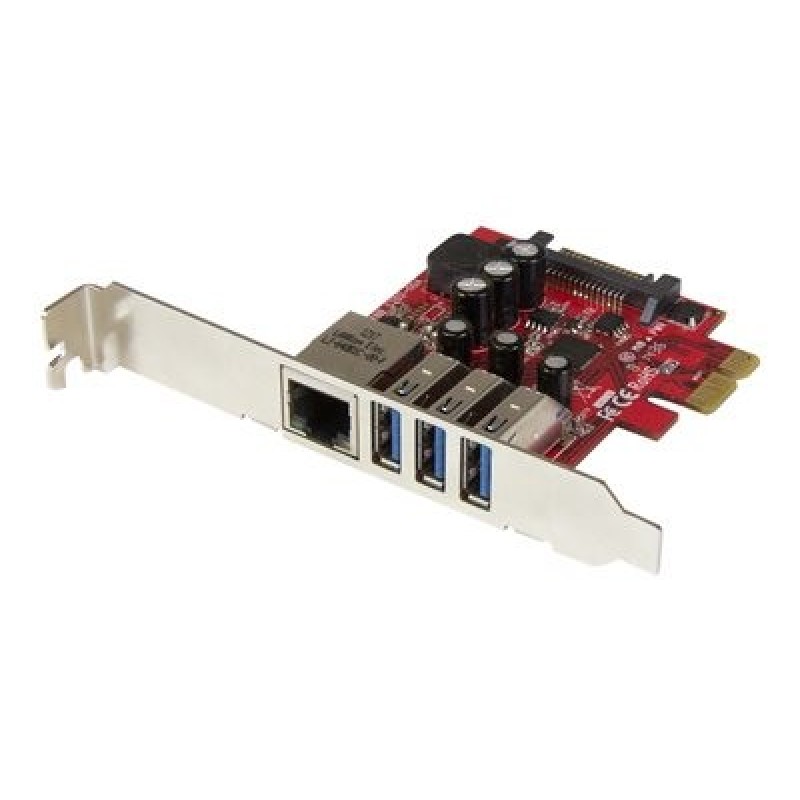 StarTech.com 3 Port PCI Express USB 3.0 Card + Gigabit Ethernet - Fits Standard & Low-Profile PCs - UASP Supported - Optional
