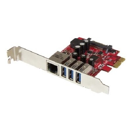 StarTech.com 3 Port PCI Express USB 3.0 Card + Gigabit Ethernet - Fits Standard & Low-Profile PCs - UASP Supported - Optional