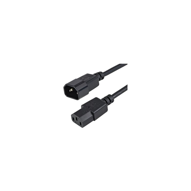 StarTech.com 1m (3ft) Power Extension Cord, C14 to C13, 10A 125V, 18AWG, Black Computer Power Cord Extension, Power Supply