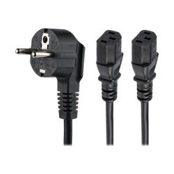 StarTech.com 2m (6ft) Computer Power Cord, 18AWG, EU Schuko to 2x C13 Power Cord, 10A 250V, Black Replacement AC Cord