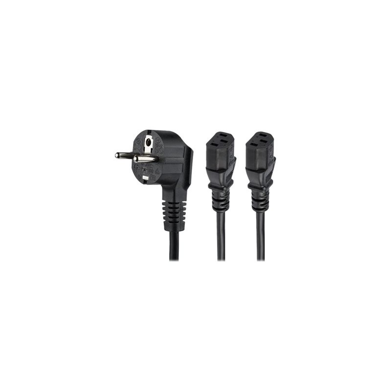 StarTech.com 2m (6ft) Computer Power Cord, 18AWG, EU Schuko to 2x C13 Power Cord, 10A 250V, Black Replacement AC Cord