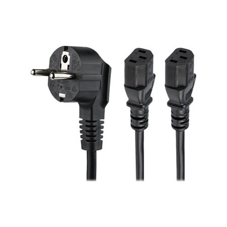 StarTech.com 2m (6ft) Computer Power Cord, 18AWG, EU Schuko to 2x C13 Power Cord, 10A 250V, Black Replacement AC Cord