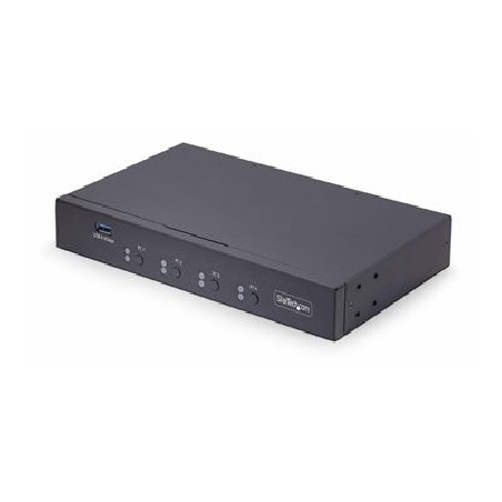 StarTech.com 4-Port KM Switch with Mouse Roaming, USB Switch for Keyboard/Mouse, 3.5mm and USB Audio, Peripheral Sharing for 4