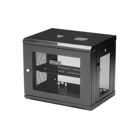 StarTech.com 2 Post 9U 19" Wall Mount Network Cabinet, Adjustable Depth 6-15" Locking IT Switch Depth Enclosure, Vented