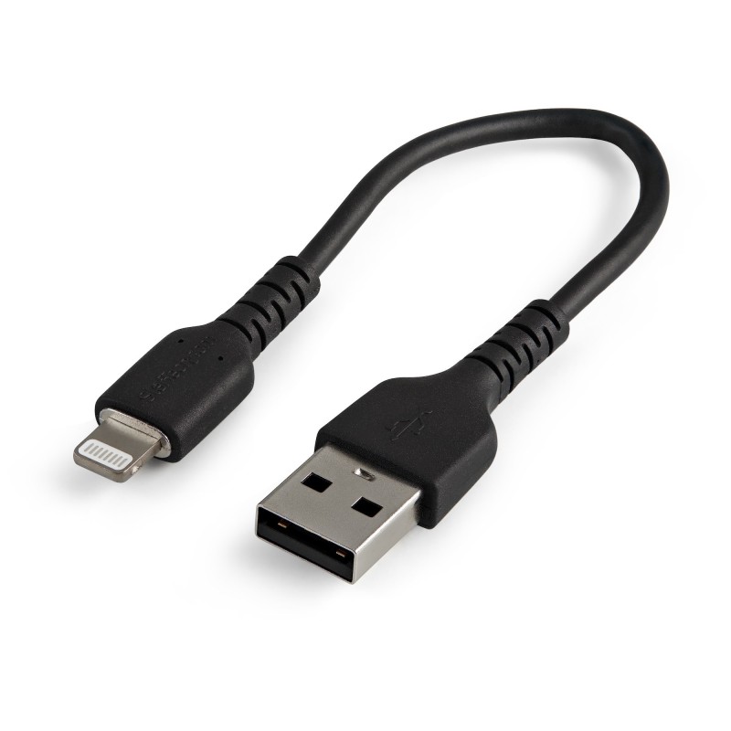 StarTech.com 15cm(6 in) Durable Black USB-A to Lightning Cable, Heavy Duty Rugged Aramid Fiber USB Type A to Lightning