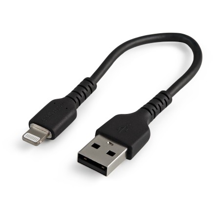 StarTech.com 15cm(6 in) Durable Black USB-A to Lightning Cable, Heavy Duty Rugged Aramid Fiber USB Type A to Lightning