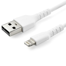 StarTech.com 3 ft(1m) Durable White USB-A to Lightning Cable, Heavy Duty Rugged Aramid Fiber USB Type A to Lightning