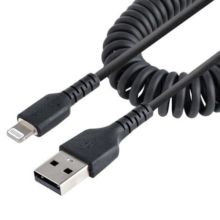 StarTech.com 50cm (20in) USB to Lightning Cable, MFi Certified, Coiled iPhone Charger Cable, Black, Durable and Flexible TPE