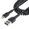 StarTech.com 50cm (20in) USB to Lightning Cable, MFi Certified, Coiled iPhone Charger Cable, Black, Durable and Flexible TPE