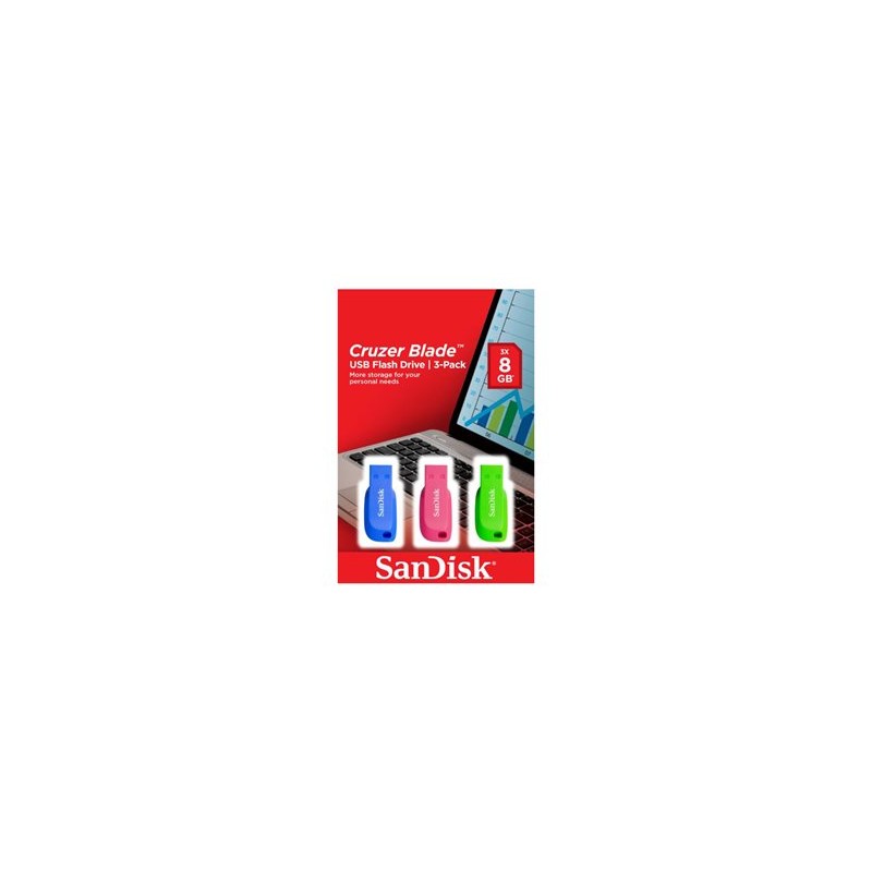 SanDisk Cruzer Blade - Jednotka USB flash - 32 GB - USB 2.0 - modrá, zelená, růžová (balení 3)