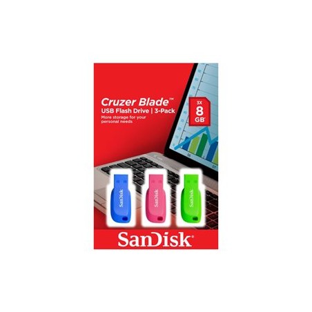 SanDisk Cruzer Blade - Jednotka USB flash - 32 GB - USB 2.0 - modrá, zelená, růžová (balení 3)