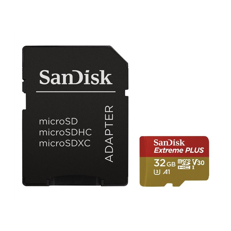 SanDisk MicroSDHC karta 32GB Extreme PLUS (10MB/s, UHS-I V30, Rescue Pro Deluxe) + adaptér
