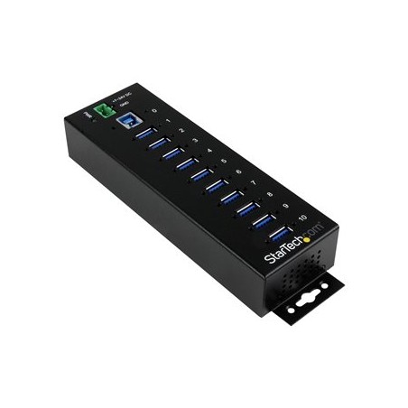 StarTech.com 10-Port USB 3.0 Hub - Metal Industrial USB-A Hub with ESD & Surge Protection - Din Rail, Wall or Desk Mountable