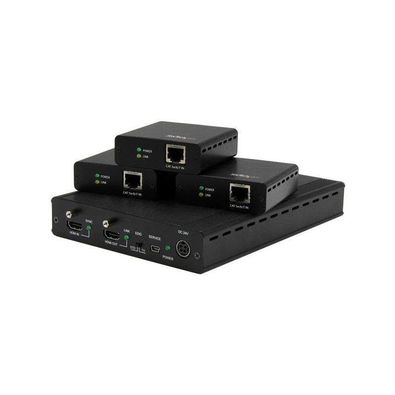 StarTech.com 3 Way HDMI Splitter - HDBaseT Extender Kit w/ 3 Receivers - 1x3 HDMI over CAT5e / CAT6 Splitter - 3 Port HDBaseT