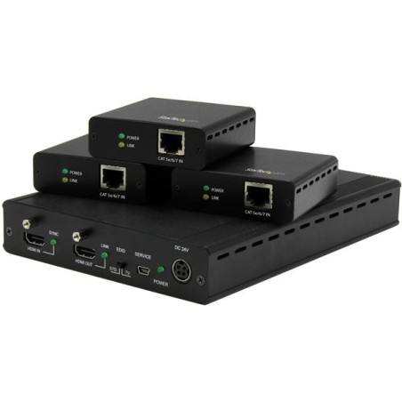 StarTech.com 3 Way HDMI Splitter - HDBaseT Extender Kit w/ 3 Receivers - 1x3 HDMI over CAT5e / CAT6 Splitter - 3 Port HDBaseT