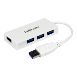 StarTech.com 4 Port USB 3.0 Hub - Multi Port USB Hub w/ Built-in Cable - Powered USB 3.0 Extender for Your Laptop - White