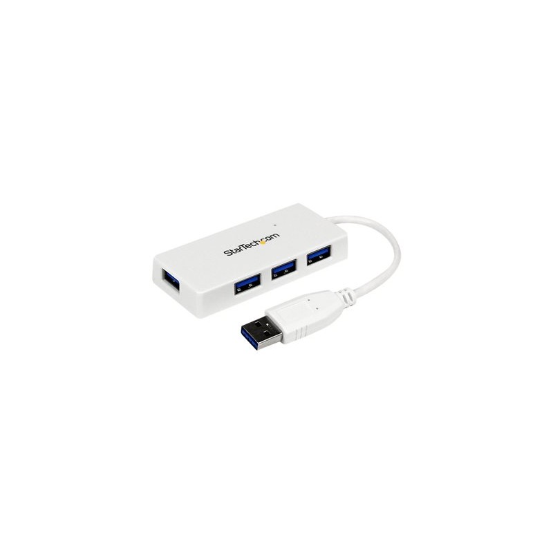 StarTech.com 4 Port USB 3.0 Hub - Multi Port USB Hub w/ Built-in Cable - Powered USB 3.0 Extender for Your Laptop - White