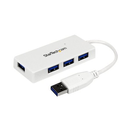 StarTech.com 4 Port USB 3.0 Hub - Multi Port USB Hub w/ Built-in Cable - Powered USB 3.0 Extender for Your Laptop - White