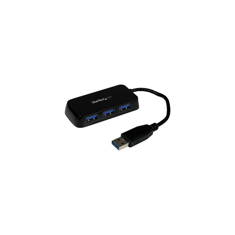 StarTech.com 4-Port USB 3.0 SuperSpeed Hub - Portable Mini Multiport USB Travel Dock - USB Extender Black for Business PC/Mac