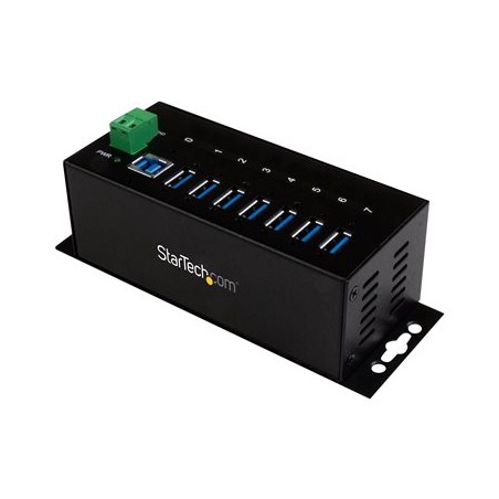 StarTech.com 7-Port USB 3.0 Hub - Metal Industrial USB-A Hub with ESD Protection & 350W Surge Protection - Din Rail, Wall or