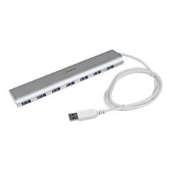 StarTech.com 7 Port Compact USB 3.0 Hub with Built-in Cable - Aluminum USB Hub - Silver USB3 Hub with 20W Power Adapter