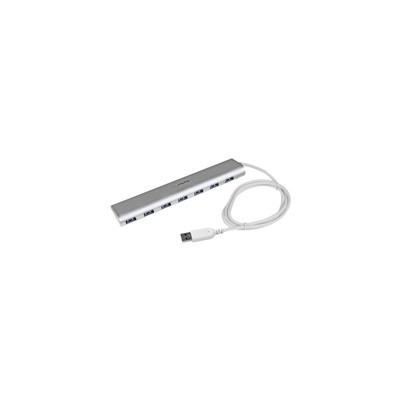 StarTech.com 7 Port Compact USB 3.0 Hub with Built-in Cable - Aluminum USB Hub - Silver USB3 Hub with 20W Power Adapter