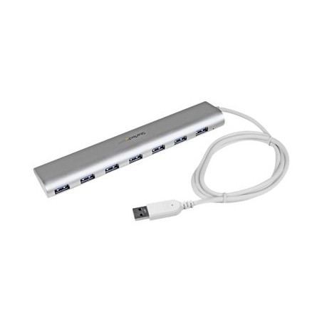 StarTech.com 7 Port Compact USB 3.0 Hub with Built-in Cable - Aluminum USB Hub - Silver USB3 Hub with 20W Power Adapter