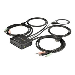 StarTech.com 2 Port HDMI KVM Switch, 4K 60Hz, Compact Dual Port UHD/Ultra HD USB Desktop KVM Switch with Integrated 4ft Cables
