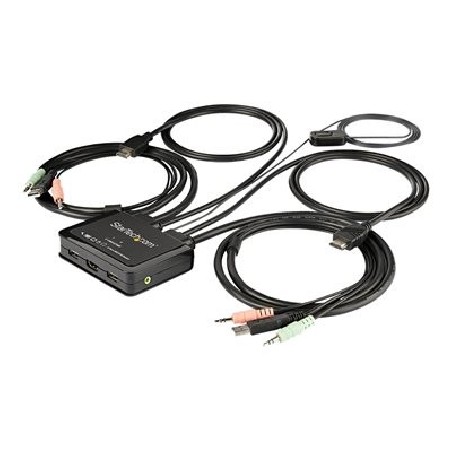 StarTech.com 2 Port HDMI KVM Switch, 4K 60Hz, Compact Dual Port UHD/Ultra HD USB Desktop KVM Switch with Integrated 4ft Cables