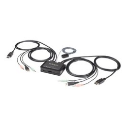 StarTech.com 2 Port DisplayPort KVM Switch, 4K 60Hz, Compact Dual Port UHD DP 1.2 USB Desktop KVM Switch w/ Integrated 4ft
