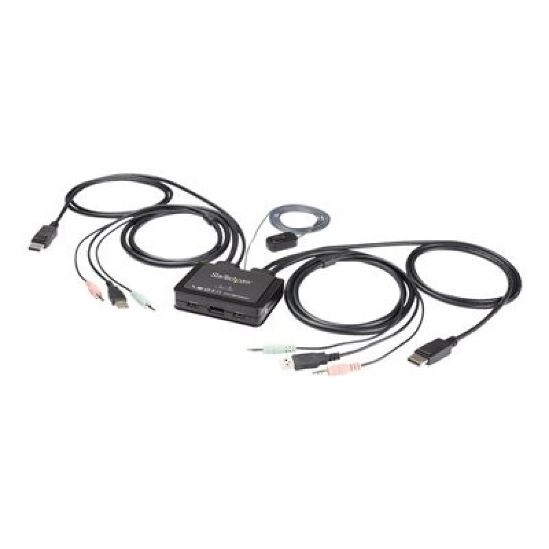 StarTech.com 2 Port DisplayPort KVM Switch, 4K 60Hz, Compact Dual Port UHD DP 1.2 USB Desktop KVM Switch w/ Integrated 4ft