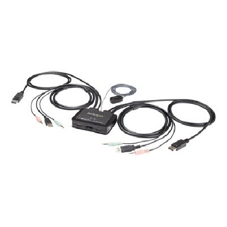 StarTech.com 2 Port DisplayPort KVM Switch, 4K 60Hz, Compact Dual Port UHD DP 1.2 USB Desktop KVM Switch w/ Integrated 4ft
